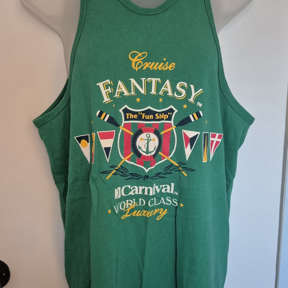 MENS VINTAGE Carnival Cruises Green Tank Top Size Medium 100% Cotton